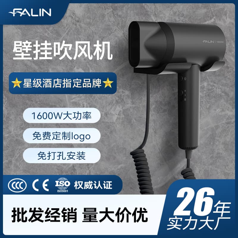 Falin New Hotel Hair Dryer High Power Wall-Mounted Electric Hair Dryer Factory Bathroom Hair Dryer Drilling Wall-Mounted 1017