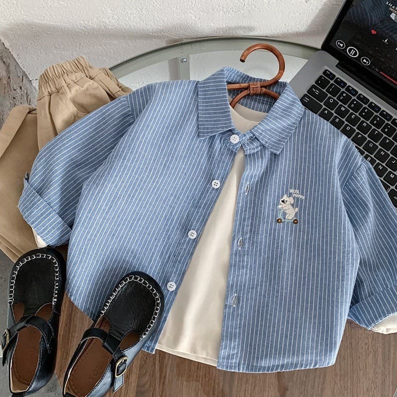 Boys Girls Shirt Class A Pure Cotton Autumn 2026 New Cool Style Spring Casual Jacket Kids Striped Shirt