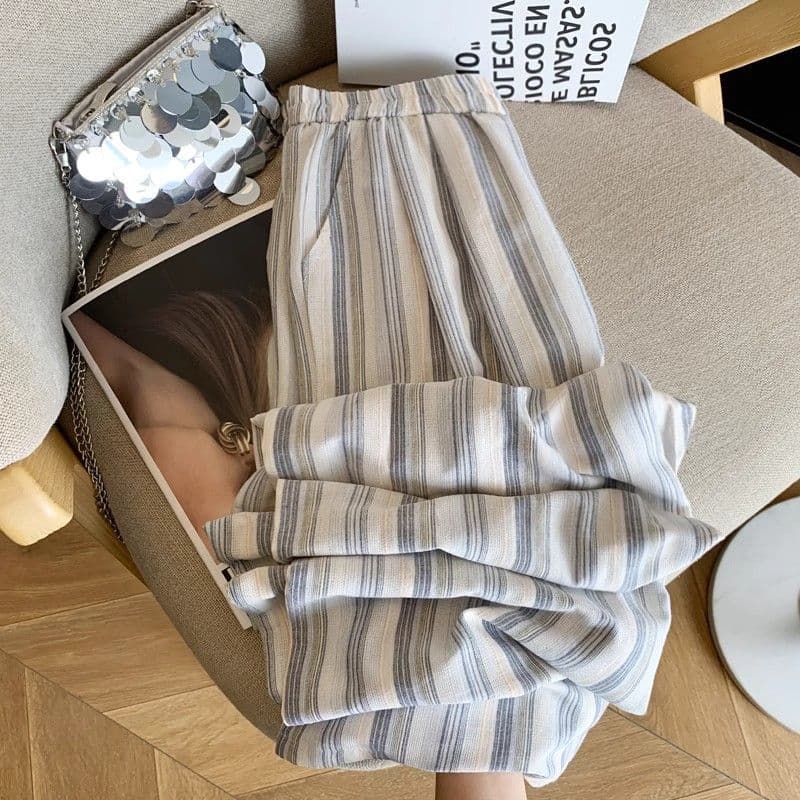 【Plus Size 80-300 Jin】Striped Wide-Leg Pants Summer Thin Loose Slimming Casual Tie-Dye Leisure