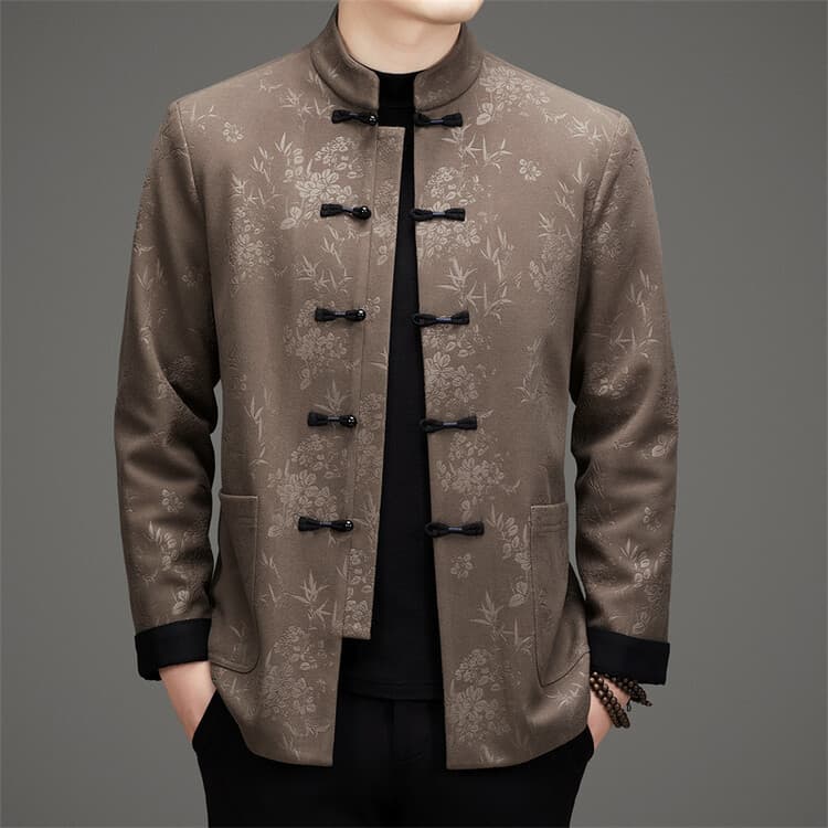 2025 Winter New Men's Middle-Aged and Elderly Stand Collar Wool Fleece Lined Chinese Style Tang Suit Warm Outerwear