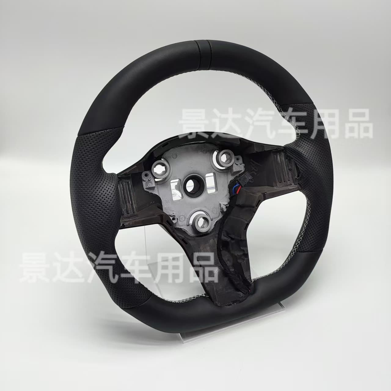 Compatible with Tesla Model 3 Heated Round Steering Wheel Modification OEM Style Black Accessory
