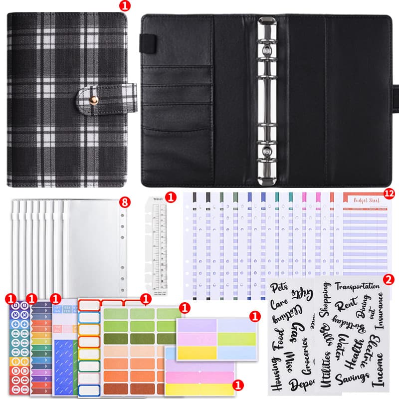 Canvas Checkered Buckle Loose-Leaf Notebook Journal Customizable Cross-Border Supply Budget Planner Notebook