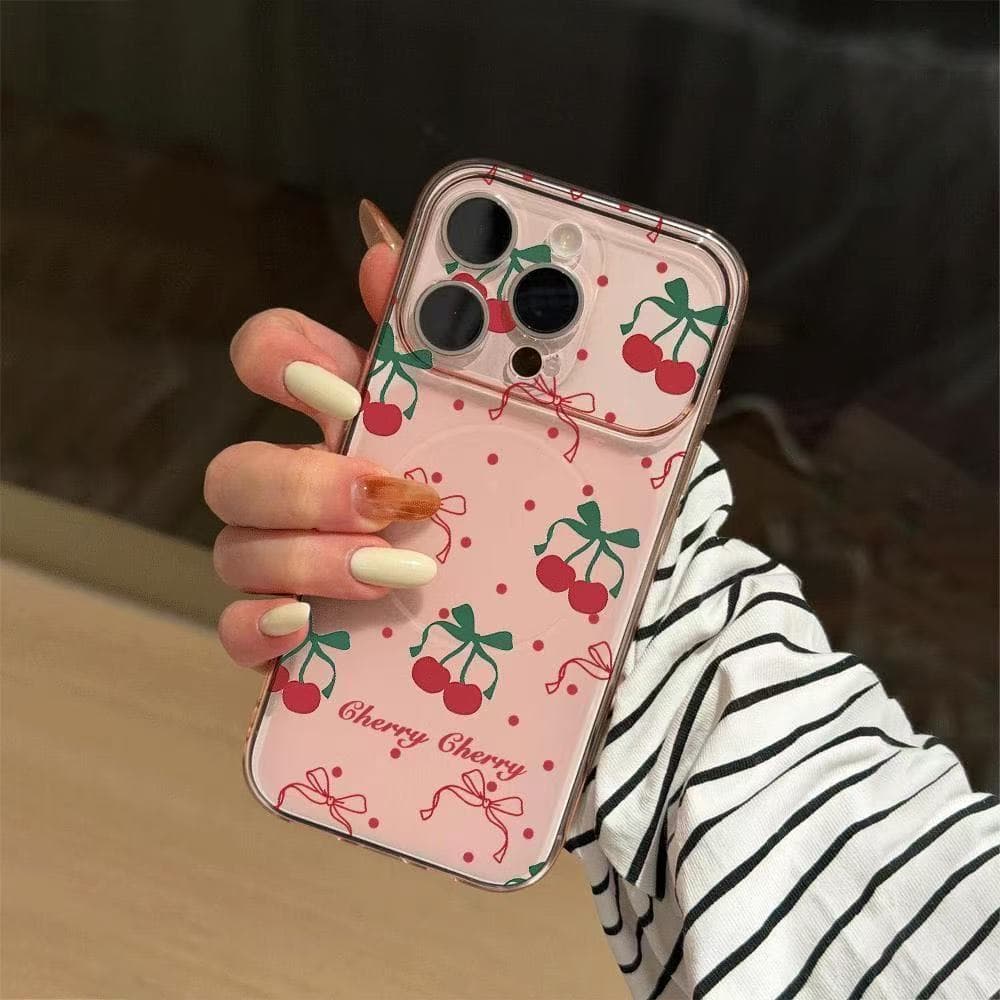 Cherry Bow Imitation Magnetic Large Window Phone Case for iPhone 17 15 14 13 Pro Simple 12 Pro