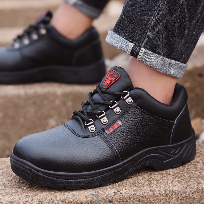 Antistatic Shoes, Acid and Alkali Resistant, Anti-Smash, Anti-Puncture, Safety Work Shoes with Plastic Toe Cap, Waterproof Top Grain Leather, Men's Dust-Free Shoes