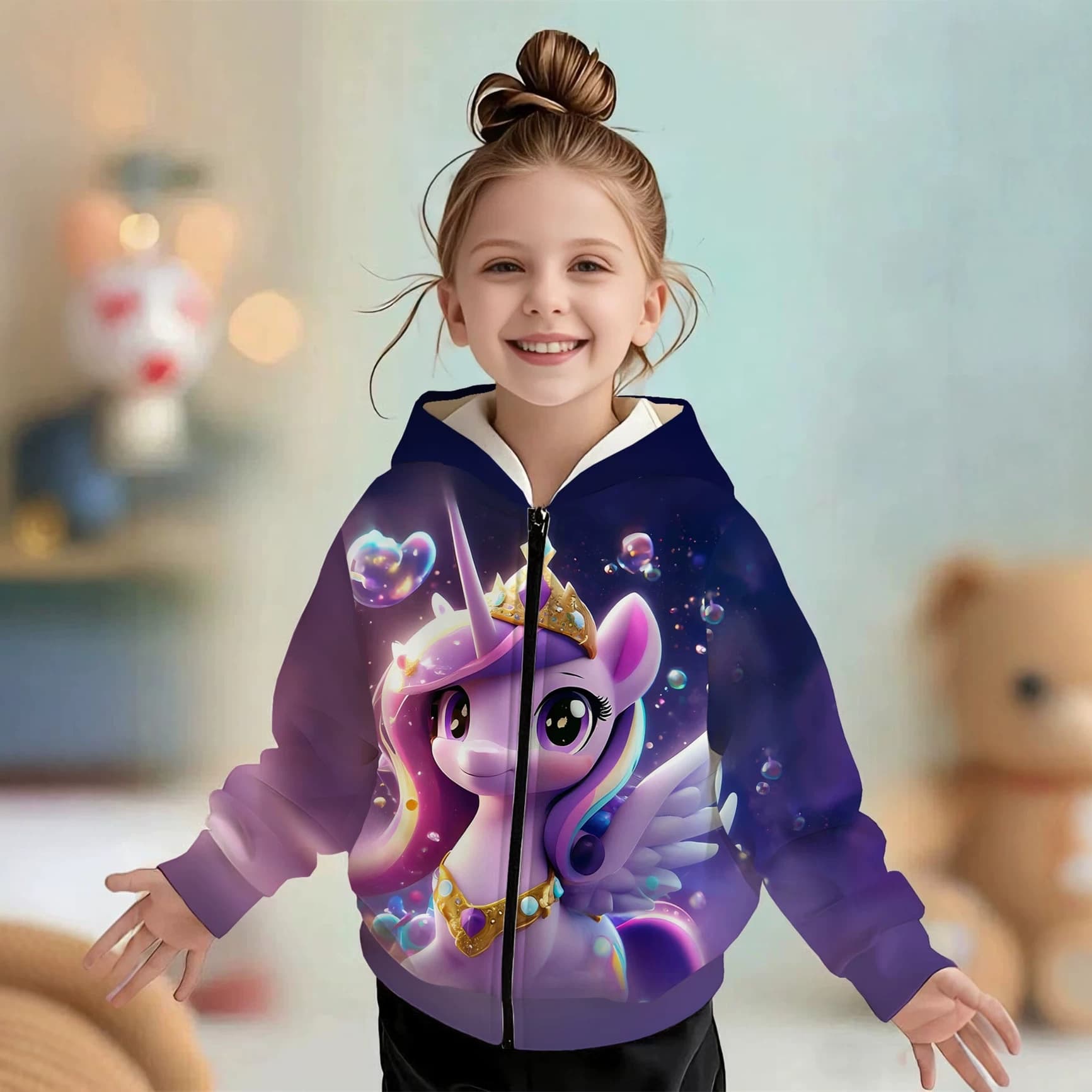 Children's sweatshirt jacket, cross-border best-selling cartoon cute print girls' fashion zipper sweatshirt, dropshipping
