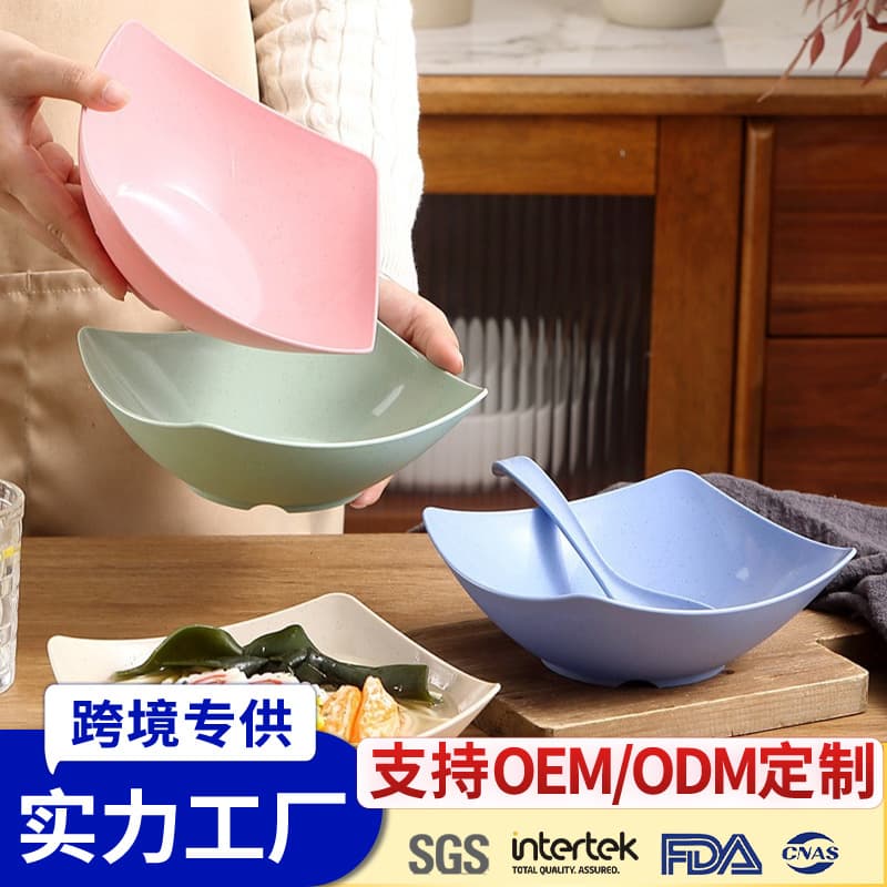 Plastic bowl, creative dish plate, deep bowl, Nordic style four-corner plate, home dining plate, internet celebrity salad bowl, cold dish plate, soup bowl