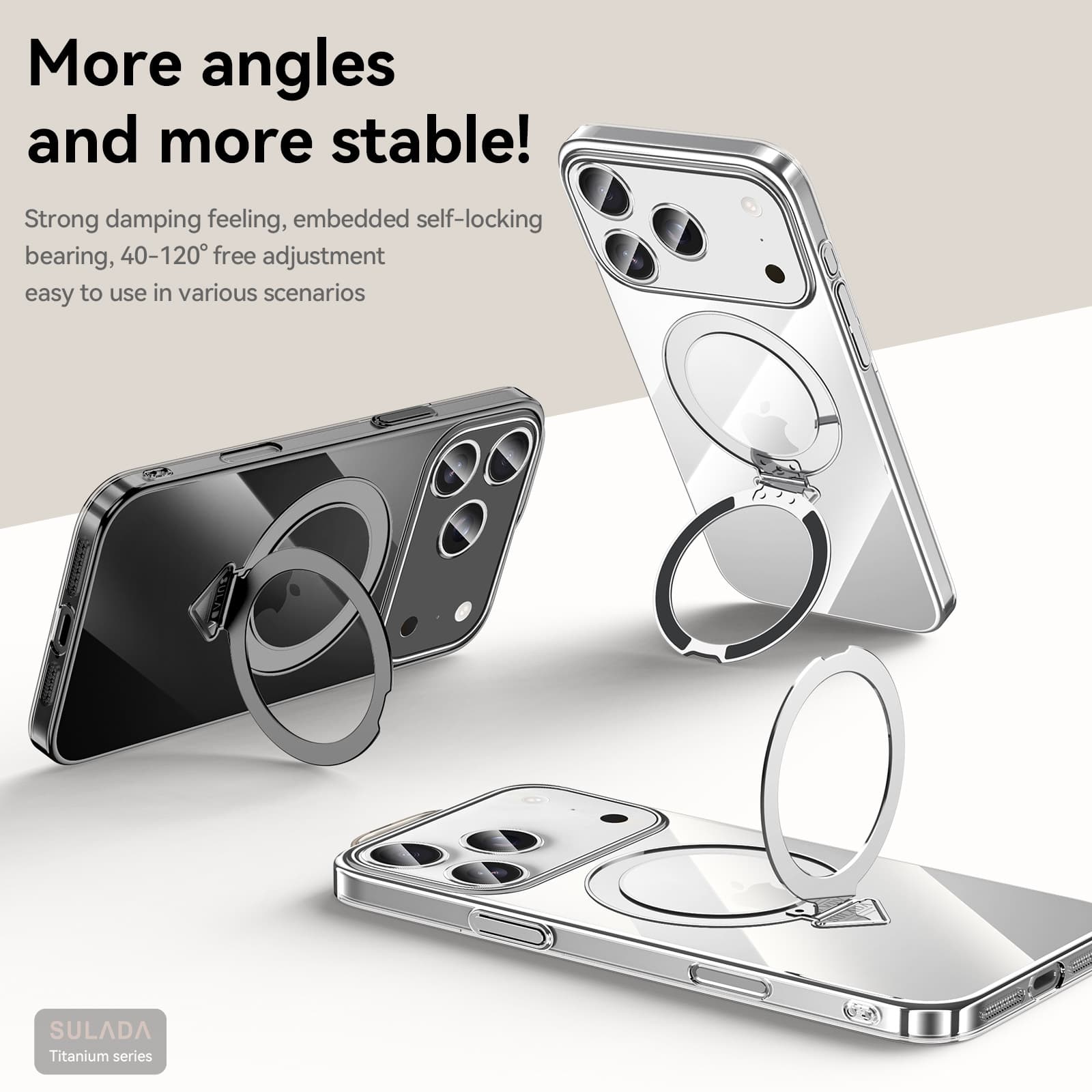 Apple 18 Pro Phone Case SULADA Titanium Transparent Electroplated PC Hard Shell Apple 18 Pro Max Magnetic Stand