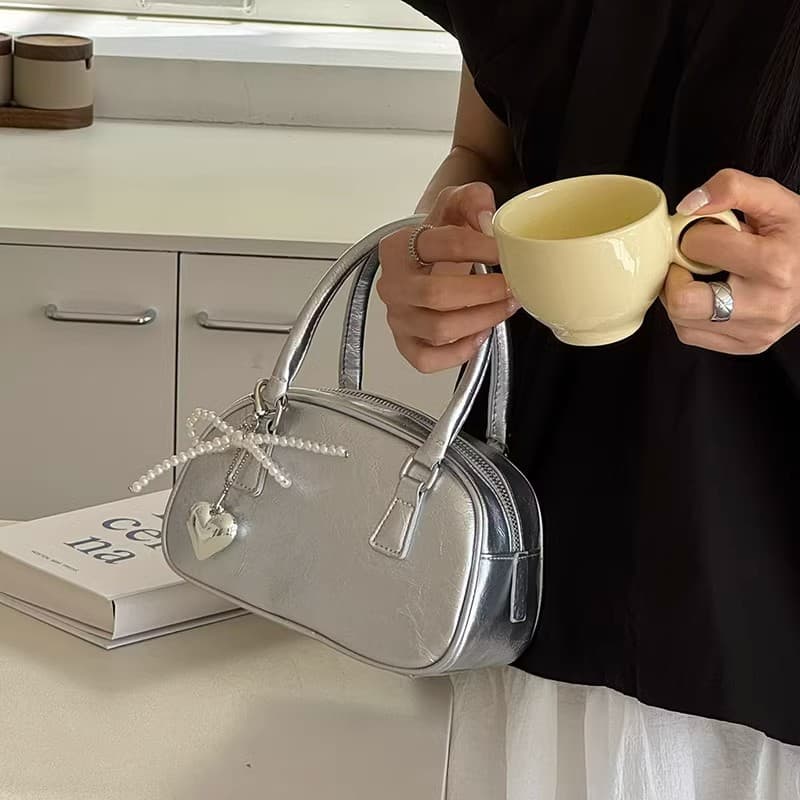 2025 New Korean Style Mini Square Handbag for Women, Exquisite Versatile Crossbody Bowling Bag Boston Pillow Bag