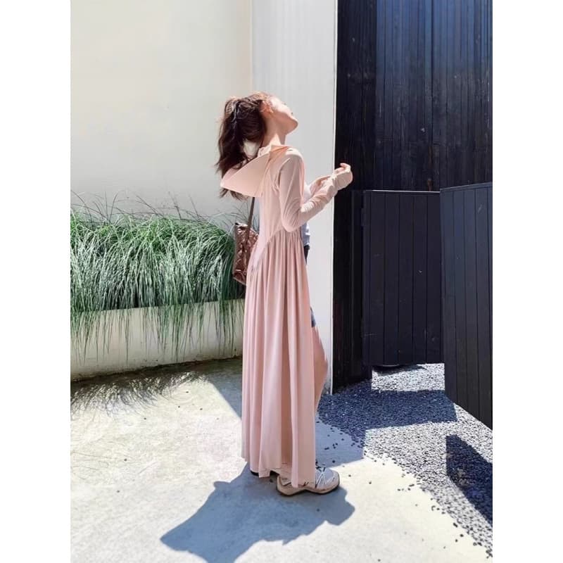 Sun protection clothing, women's long summer slim-fitting UV waist dress, cool and beautiful, French ice silk
