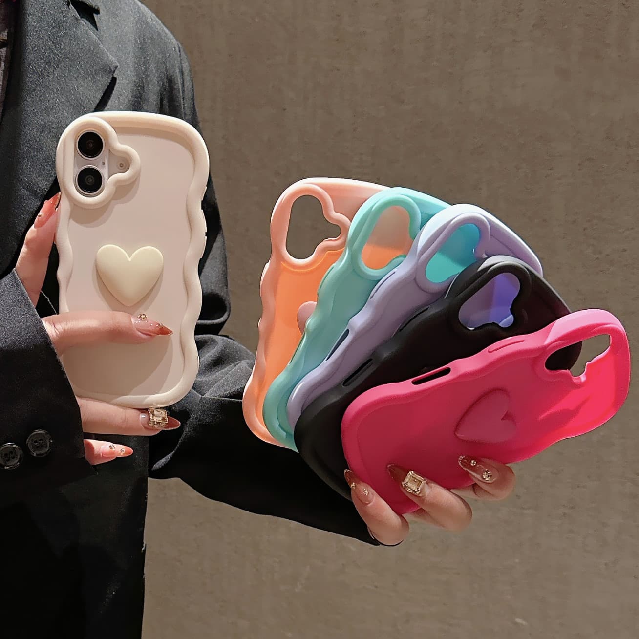 Compatible with Apple iPhone 17 Case 3D Heart Wave Edge iPhone 13 Frosted 14 New 12 Shockproof 11 Soft Case