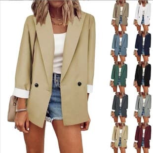Wish Amazon 2025 Fall Winter New Arrival Solid Color Blazer Single-Breasted Long Sleeve Spring Autumn Suit Jacket