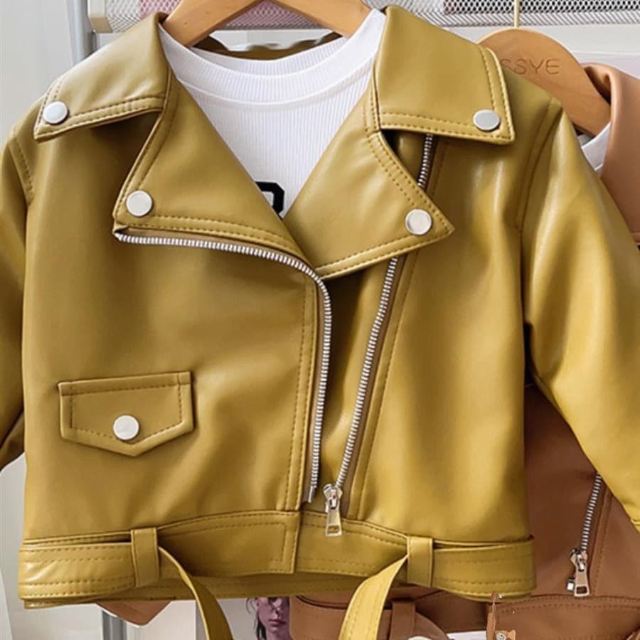 Korean style girls fashionable leather jacket, windproof autumn and winter new style children's velvet thickened leather jacket, winter warm jacket trendy