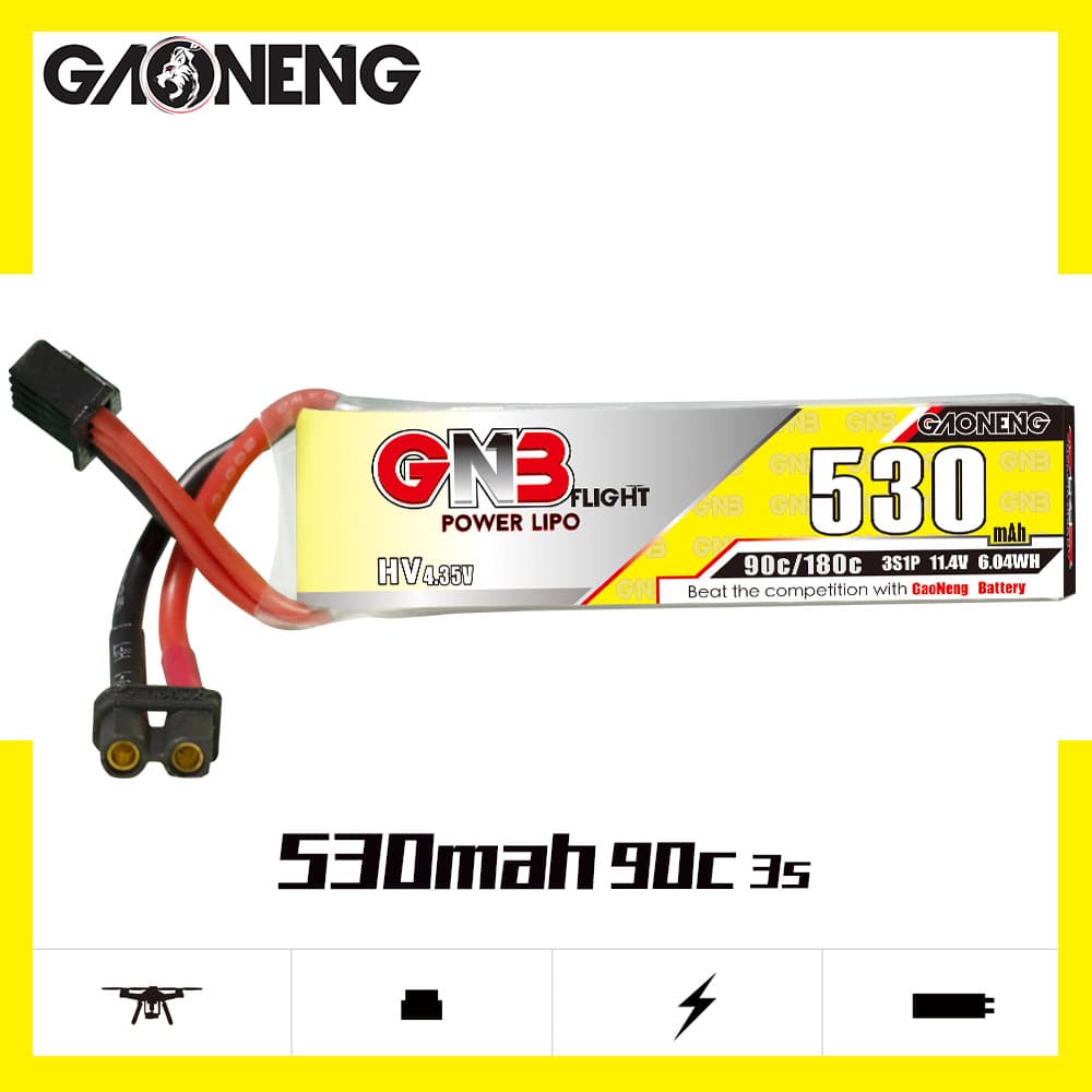 High-performance GNB 530mAh 3S 11.4V 90C HV RC Drone FPV LiPo Battery GAONENG LiPo