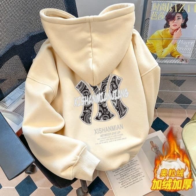 MLB cross-border American fashion brand street handsome plus velvet sweatshirt men's loose winter ins high street thickened sweatshirt