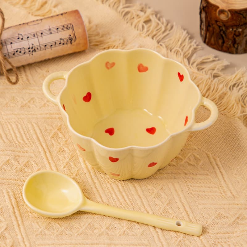 Ceramic double-eared small pumpkin dessert bowl new household pumpkin bowl high-looking soup bowl breakfast bowl rice bowl noodle bowl