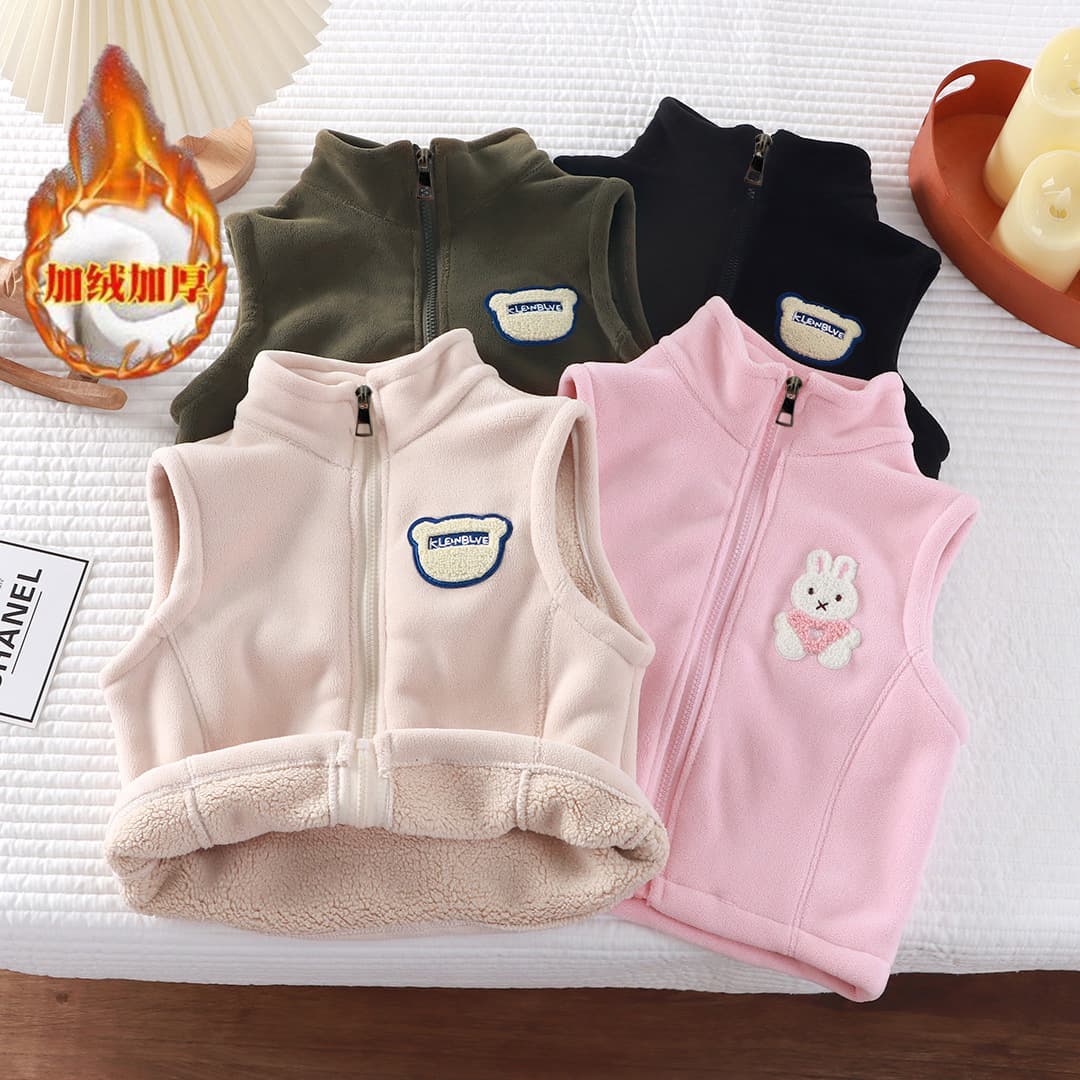 Children's Vest 2024 Autumn/Winter New Style Polar Fleece Vest for Boys and Girls, Soft and Comfortable Outerwear Open-Front Sleeveless Jacket