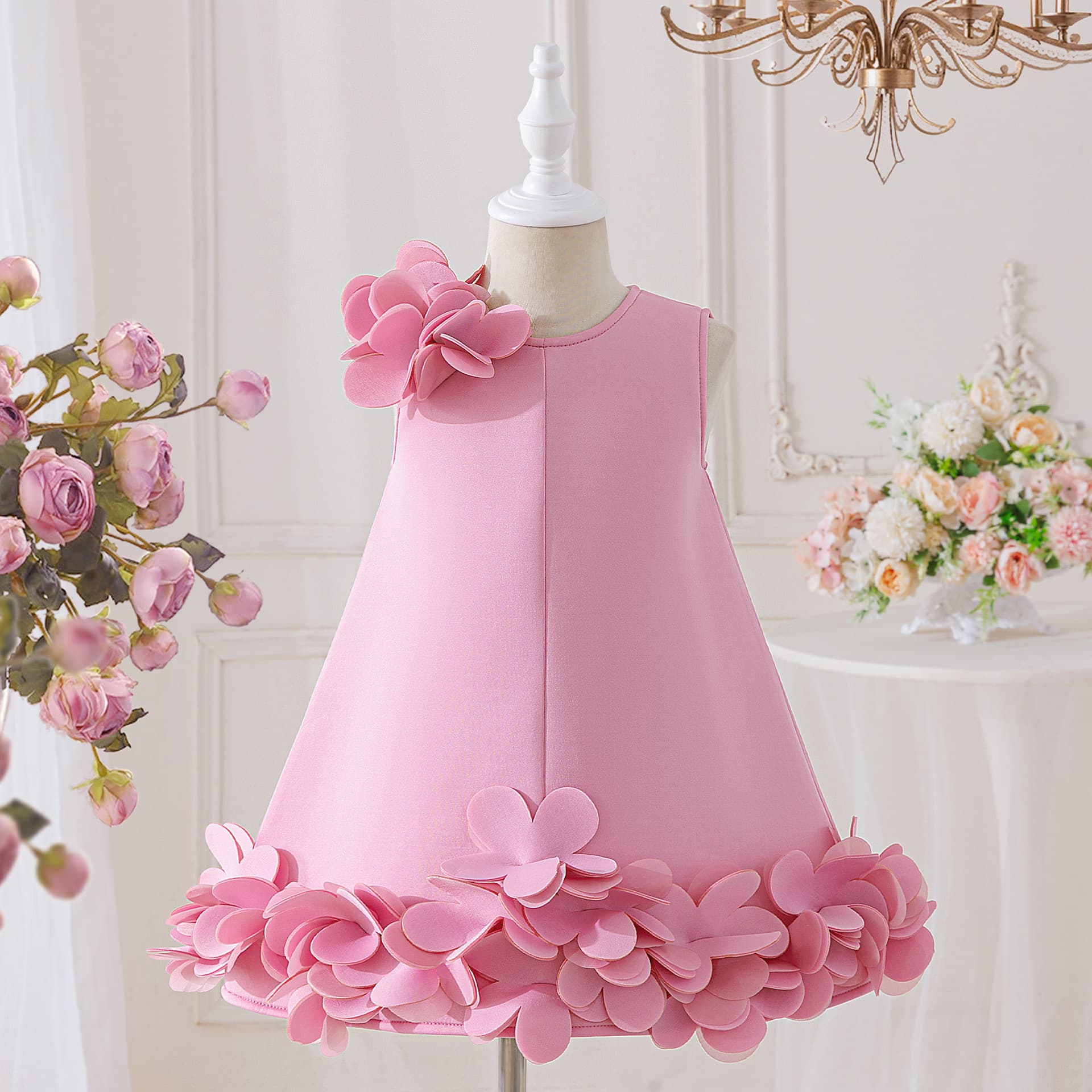 New Summer Cute Pink Girls Dress for Kids, Sweet Princess Style Design for Toddlers and Young Girls, for Export to Europe and America