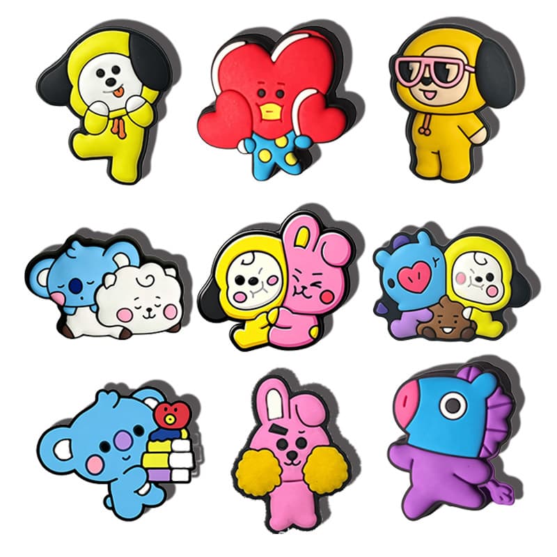 BTS-BT21 Cartoon Croc Shoe Charms Accessories Eco-Friendly PVC Soft Rubber Decoration Clips for DIY Matching