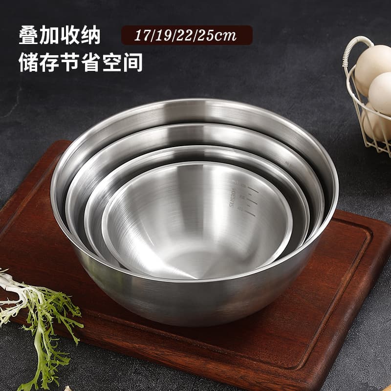 Cross-border Thickened Stainless Steel Salad and Cooking Bowl with Measurements for Home Use, Dough Mixing, and Baking