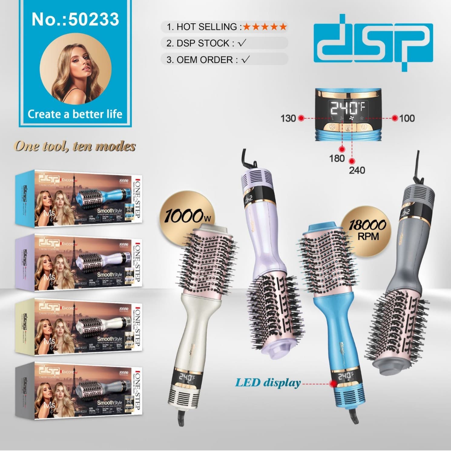 DSP Dansong Hair Straightening Comb - Suitable for both wet and dry use, gentle on hair, perfect for home use and women.