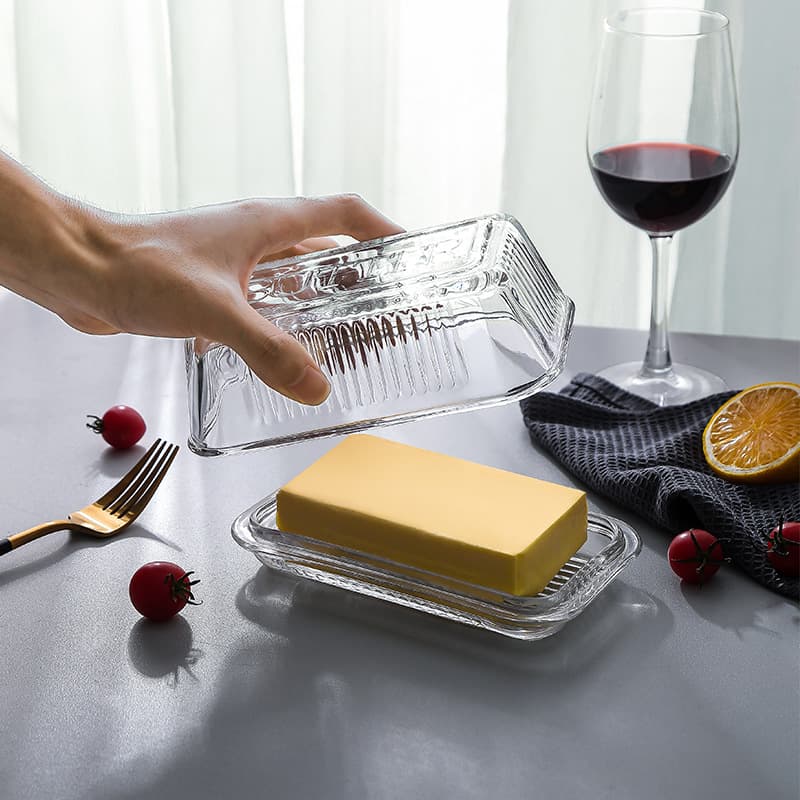 Green Classic Nordic Minimalist Glass Butter Dish, Multifunctional Transparent Cake and Cheese Box, Creative Glass Tableware