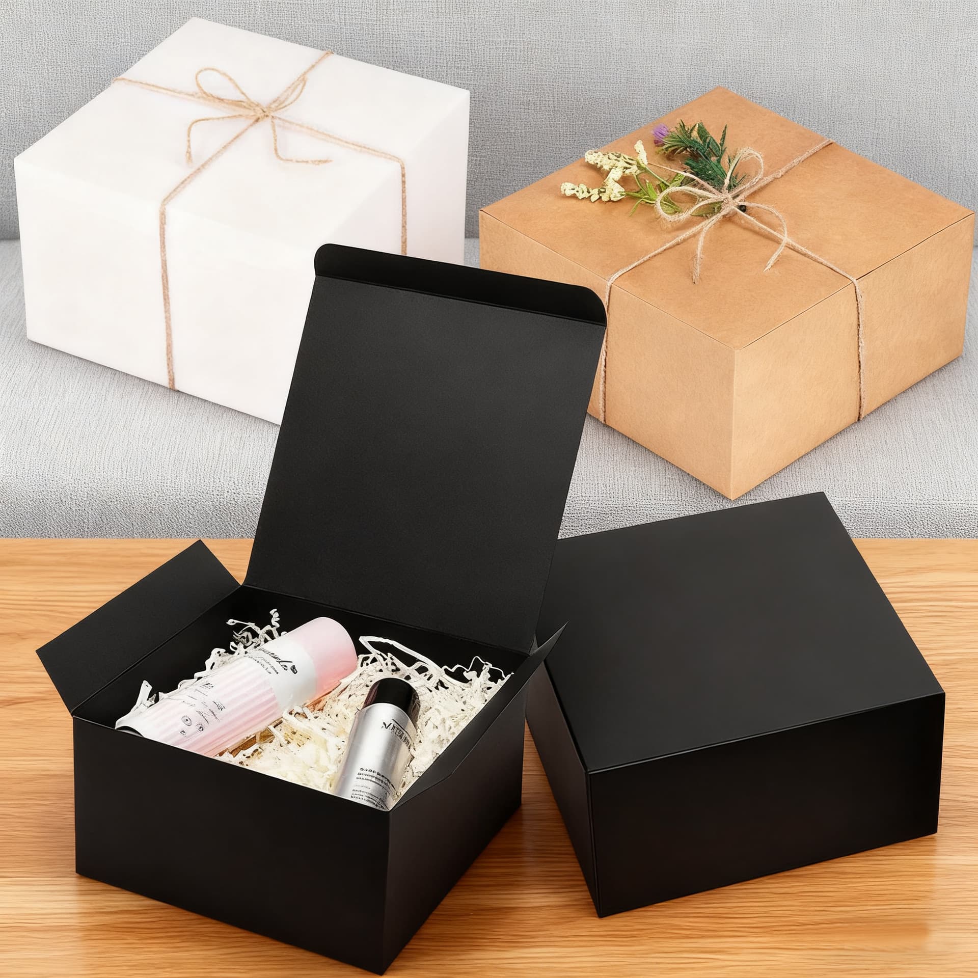 Kraft Paper Square Box, White Cardboard Box, Cross-Border Black Box, Black Cardboard Box, Solid Color Bottom Lock Box, 20cm Large Box