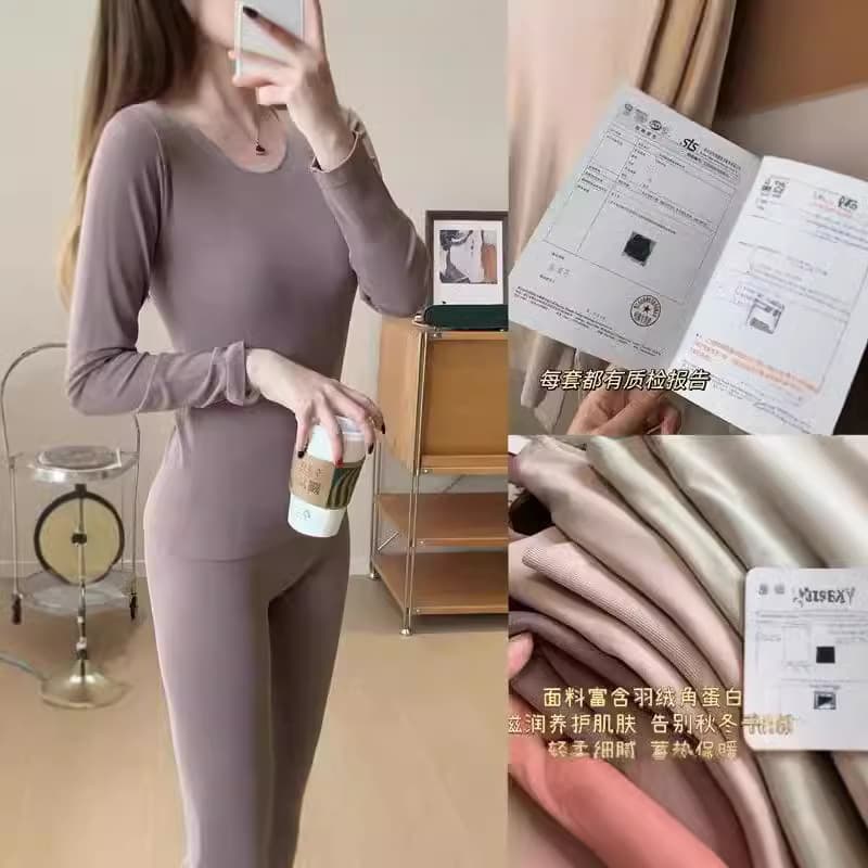 Warm and Comfortable Down and Mulberry Silk High-Elasticity Thermal Set, Moisturizing and Skin-Soothing Autumn Clothes and Trousers for Winter F092305