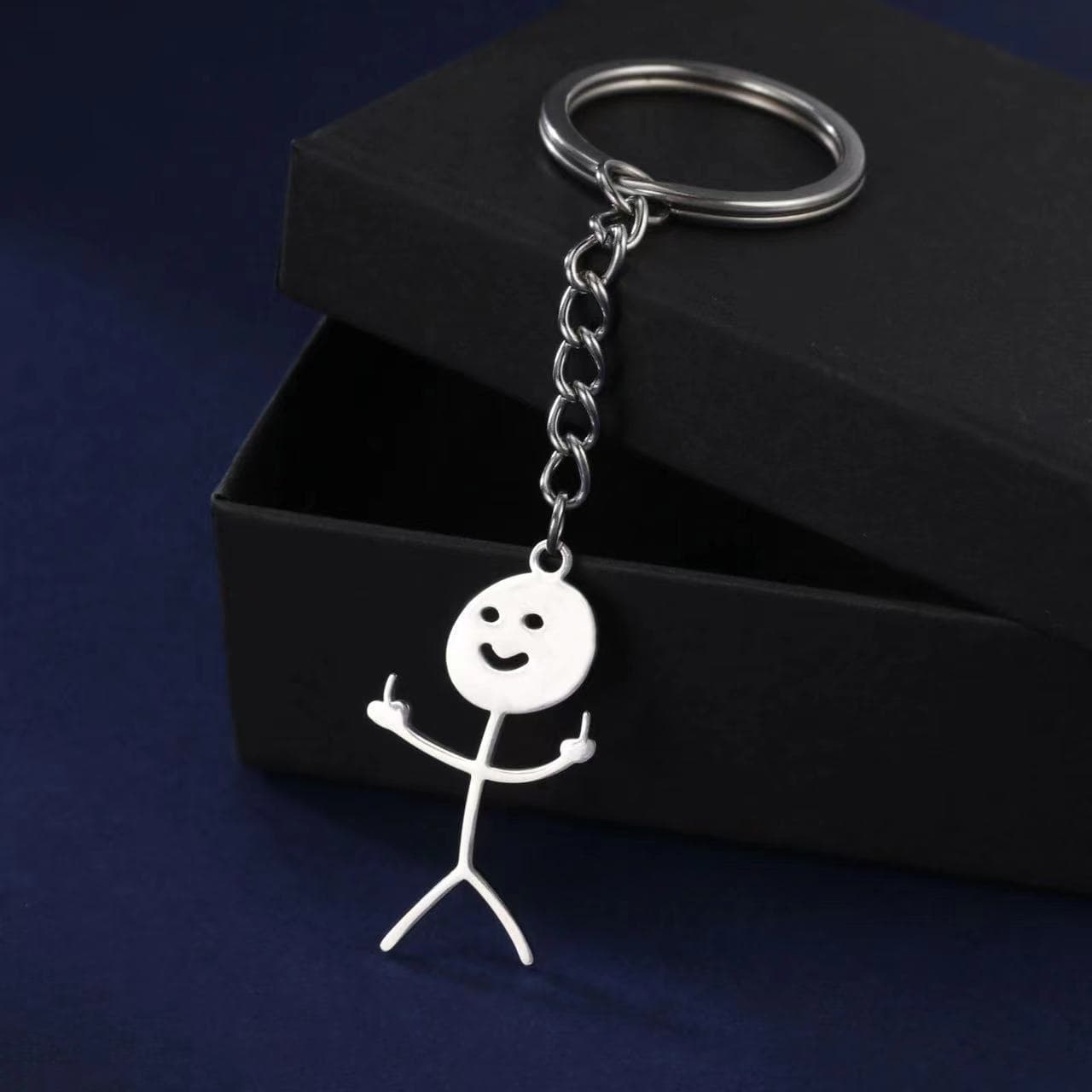 Cute Cartoon Stickman Keychain Middle Finger Funny Personality Smiley Face Pendant Keychain