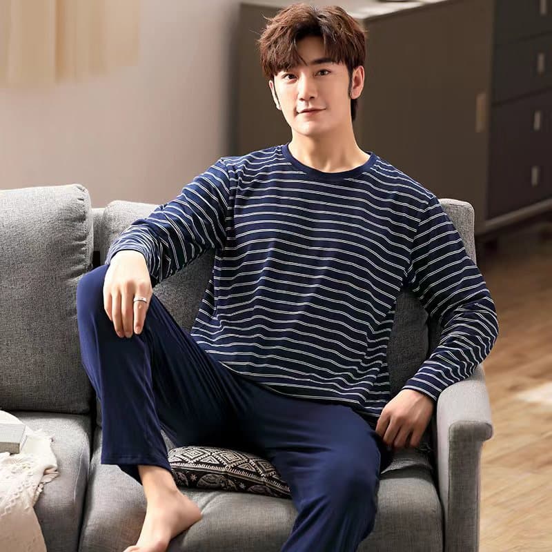 Men's pajamas, long-sleeved trousers, spring and autumn thin section, dad's large size casual home wear, factory foreign trade cross-border hot style