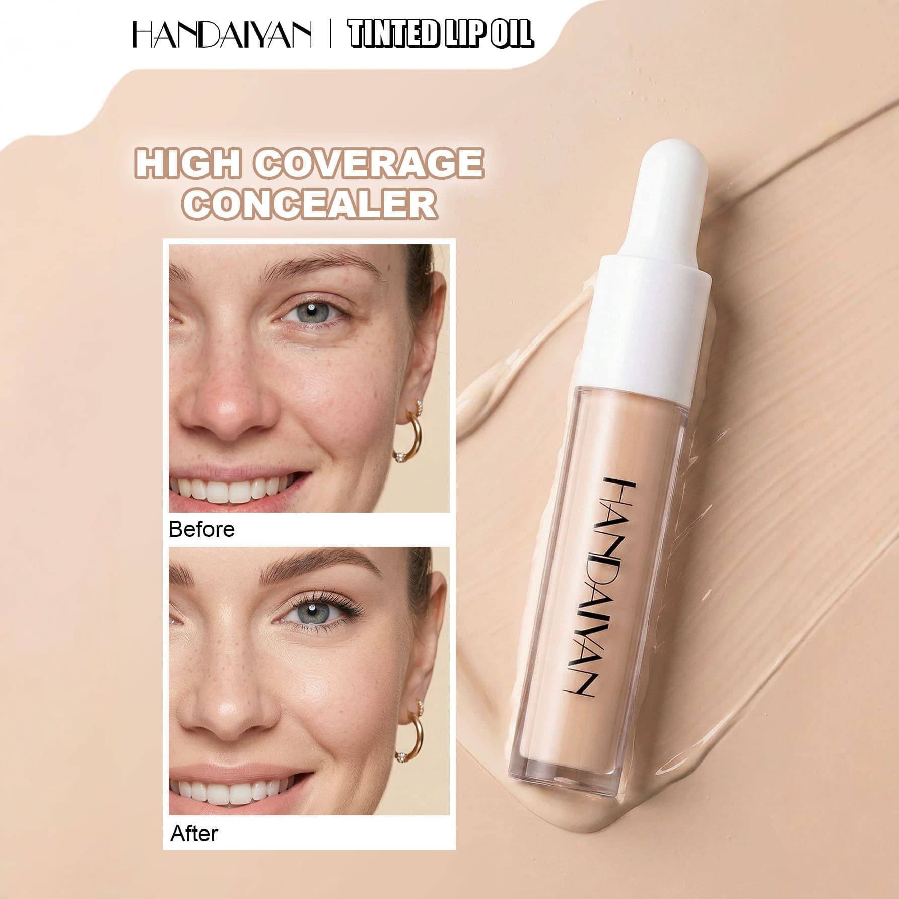 Cross-border Concealer Invisible Pores HANDAIYAN 8-Color Concealer Liquid Waterproof Easy-to-Color Dropper Shape Concealer