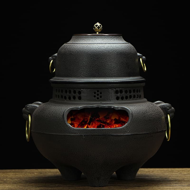 Japanese Cast Iron Ghost-Face Wind Stove for Outdoor Tea Boiling, Garden Charcoal Tea Brewer
