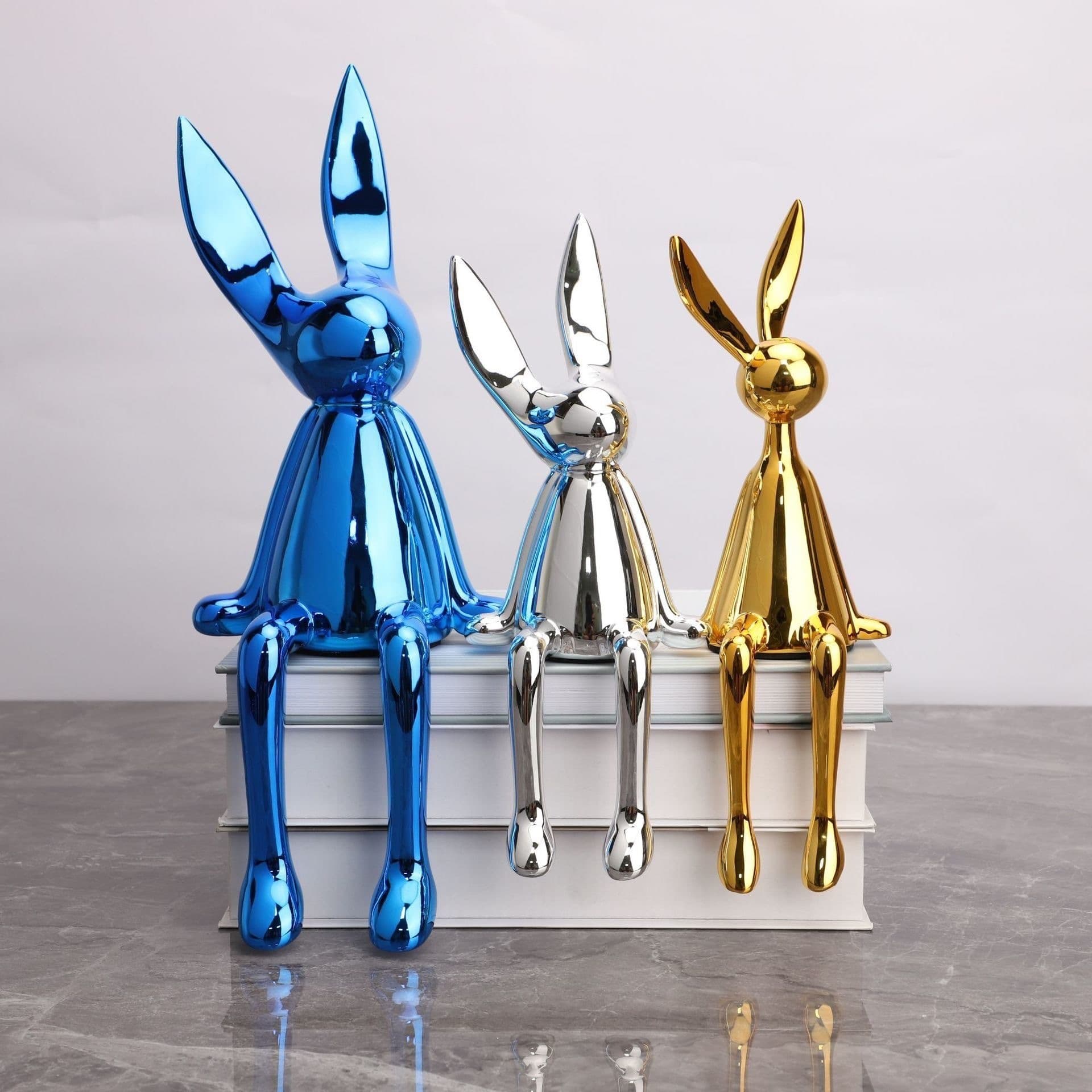 Modern Light Luxury Electroplated Silver Long-Eared Rabbit Figurine Living Room Wine Cabinet Entryway Book TV Cabinet Housewarming Home Decoration