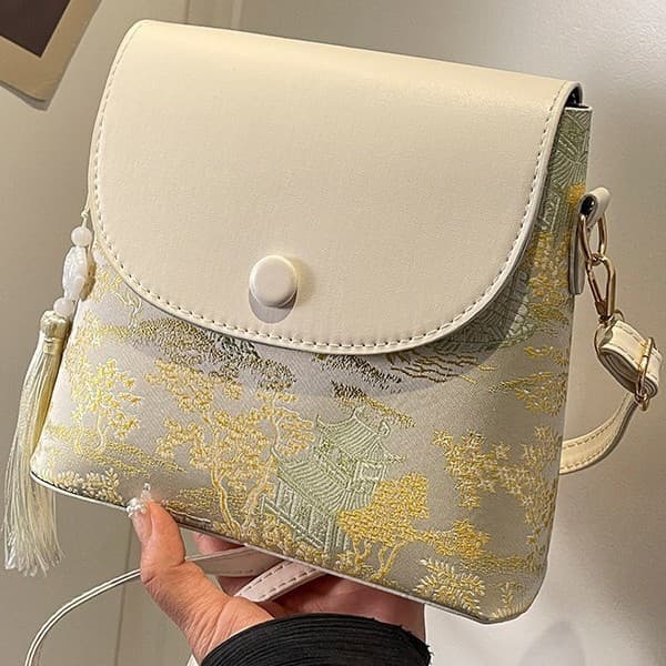 New Chinese Embroidery Bucket Bag for Women Stylish Fashionable Versatile Commute Shoulder Bag Niche Casual Crossbody Bag
