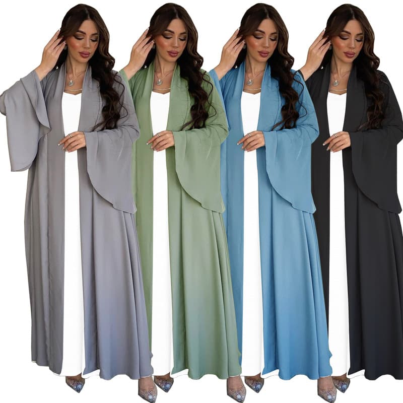 MQ057 2023 Summer Modest Fashion Dress Ruffle Sleeve Solid Color Cape Jacket Soft Dress