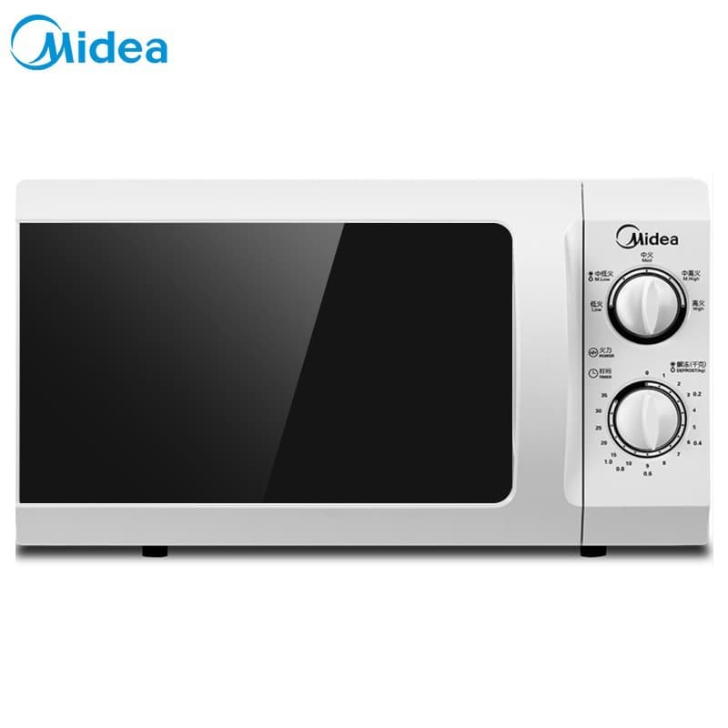 Midea M1-L213B/211A microwave oven, mechanical turntable for home use, 20-21L capacity.
