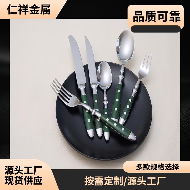 Cross-border Amazon 430 stainless steel tableware set hotel western restaurant retro steak knife, fork and spoon three-piece set