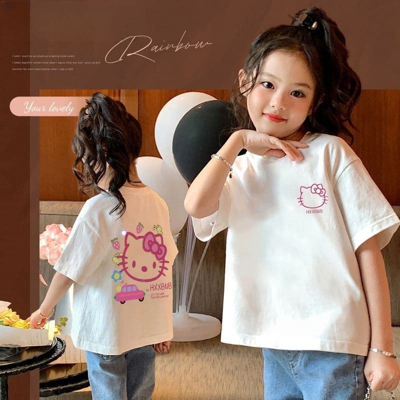 Trendy New Cotton Girls' T-Shirt Summer Short Sleeve Small Kid Big Kid Loose Children's Summer Half Sleeve Top