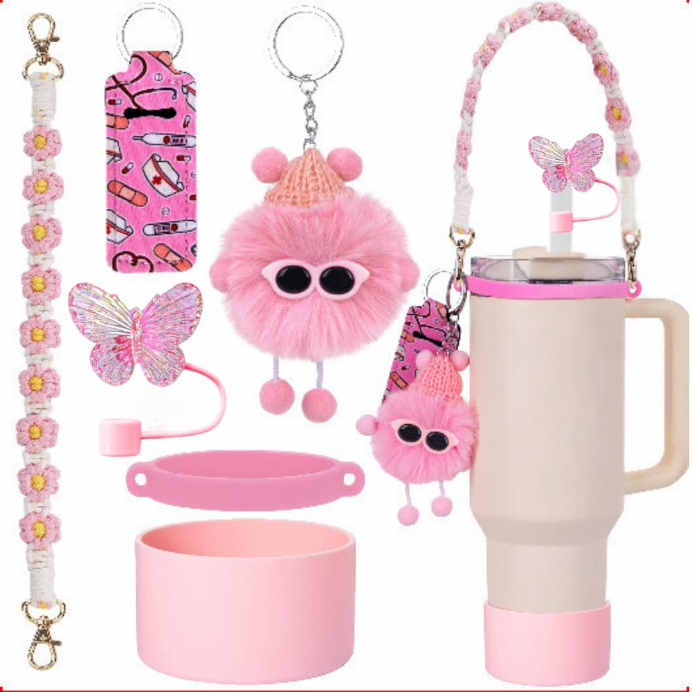 New Stanley Cup Coal Spirit Pendant Daisy Strap Lifting Rope Cup Cover Shiny Butterfly Straw Cap