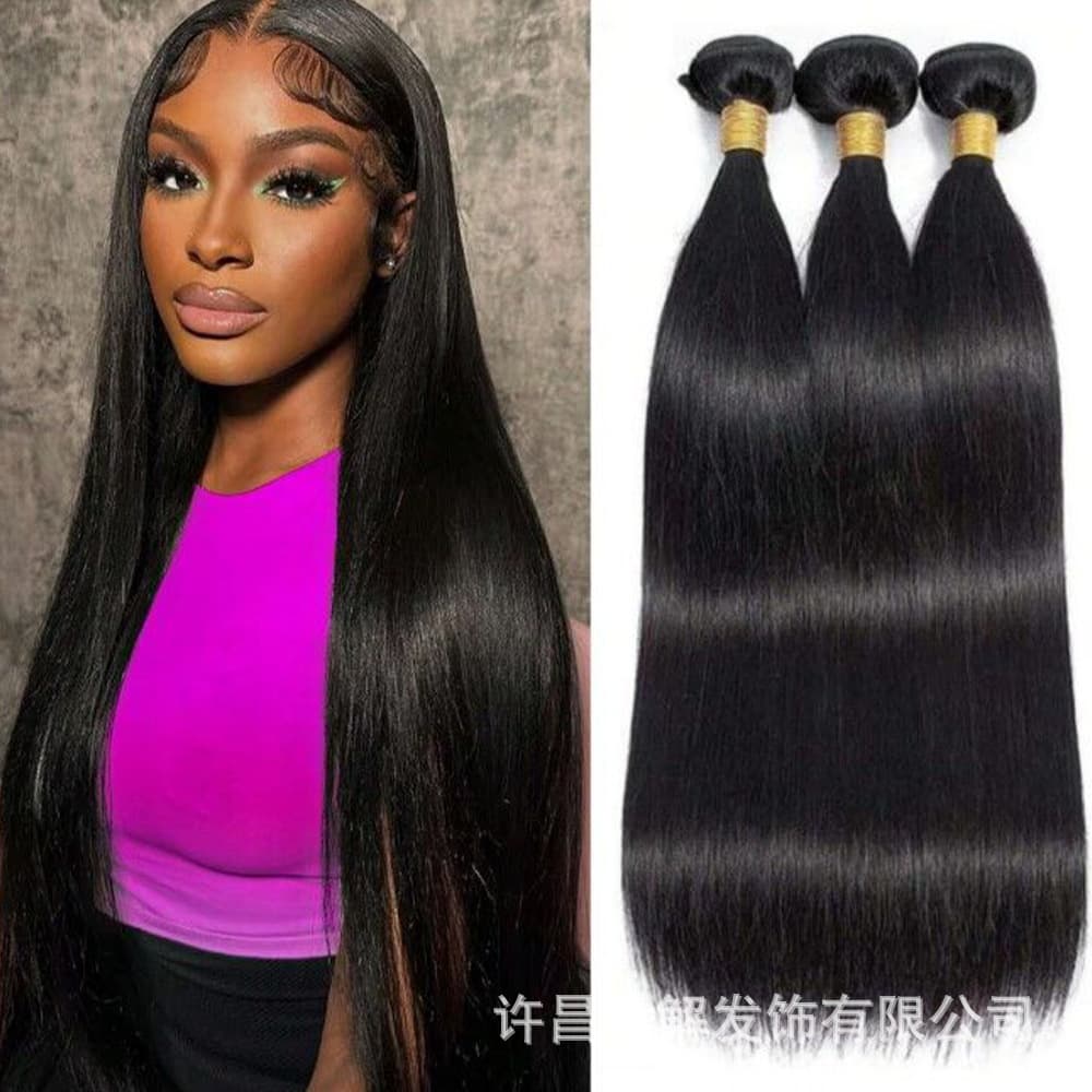 Xuchang wig foreign trade hair extensions braidable style crocheted hair curtain long straight hair piece three-pack wholesale supply