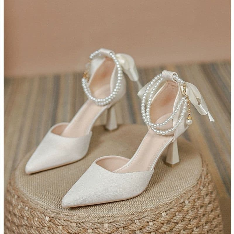 Flat Dress Shoes One-Strap Hollow Gentle 2026 Fairy Chunky Heel Sandals Women's Style New High Heels Summer Bridesmaid Matching