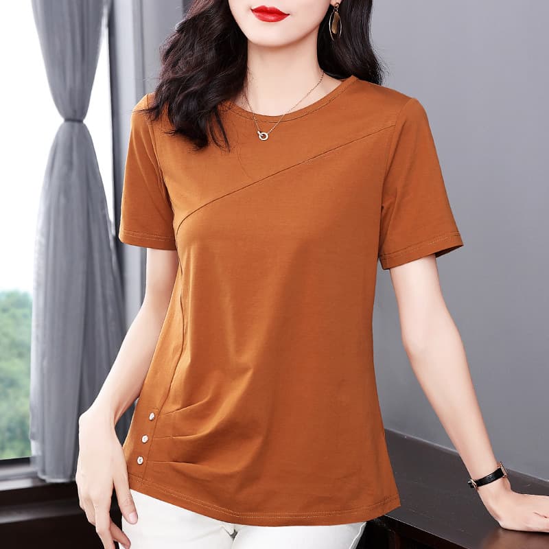 Solid Color Short Sleeve T-Shirt for Women 2026 Summer New Arrival Plus Size Loose Fashion Top for Middle-aged Mothers