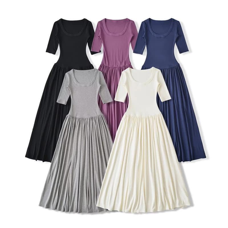 2025 Summer New French High-End U-Neck Knit Dress for Women, Slim Fit and Elegant Long Dress