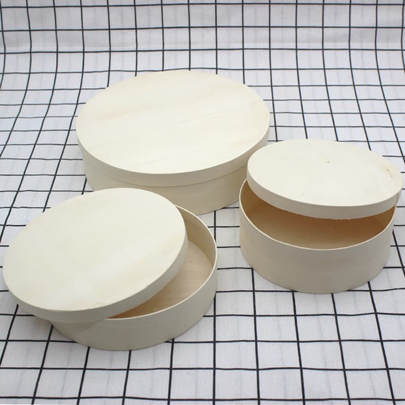 Round Poplar Wood Veneer Box Cake Packaging Wooden Box Baking Branded Round Box Double Layer Cheese Packaging Box Round Wood Box