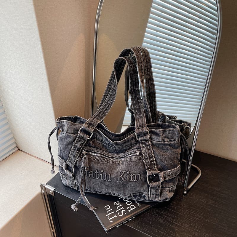 Large-capacity commuter tote bag for women 2025 summer new fashion simple casual denim single shoulder cross-body bag