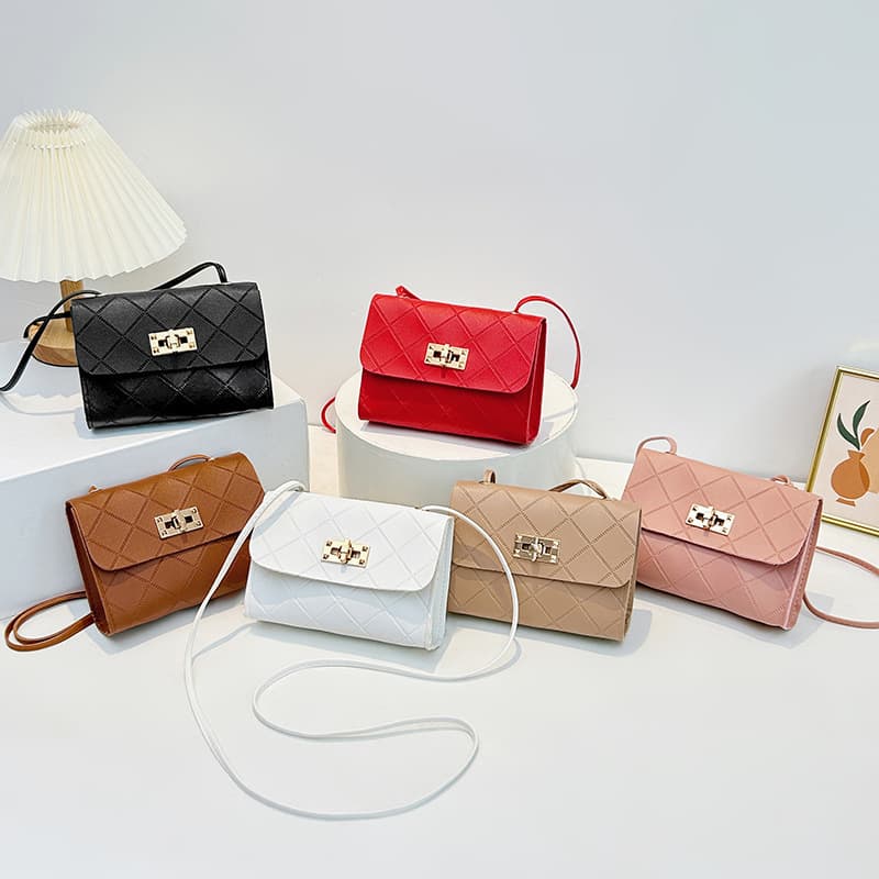 ladiesbags cross-border wholesale women's bag mini lock small square bag fashionable personality rhombus embossed mobile phone bag