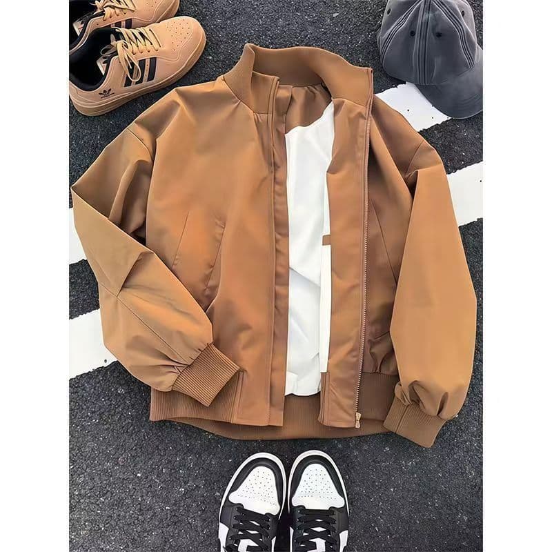 26 years new brown stand collar jacket men's autumn trendy brand handsome short jacket cleanf American baseball uniform