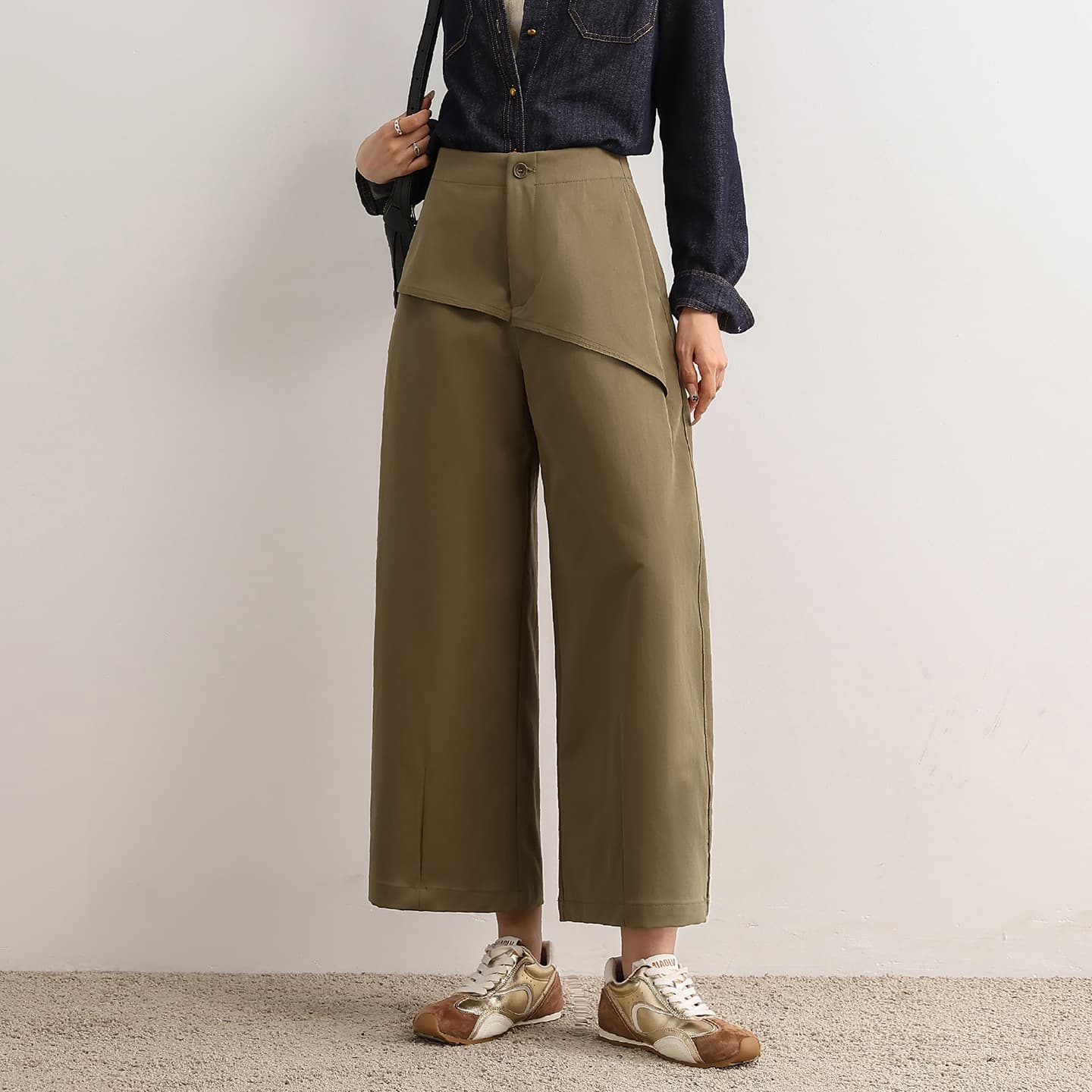 High-Waist Wide-Leg Pants for Women 2026 Fashion Slimming Loose Cropped Pants Petite Casual Drapey Straight-Leg Trousers