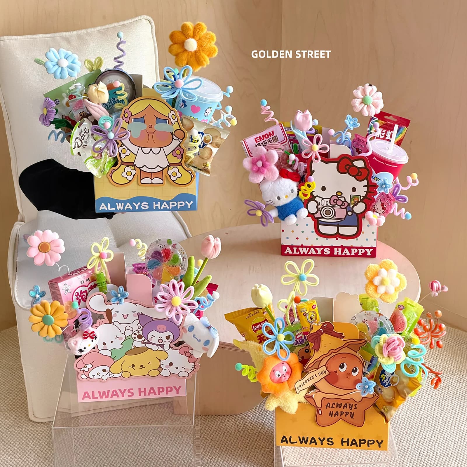 Snack bouquet gift box wholesale Halloween snack floral packaging box milk tea coffee flower box handheld flower box