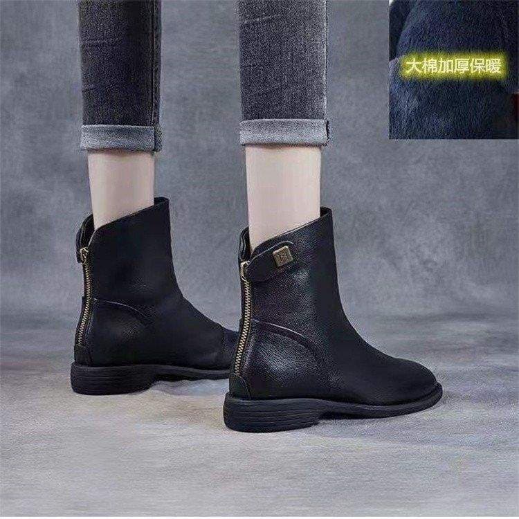 New Martin Boots Full Leather Soft Flat Short Boots Women Anti-Slip Short Boots Women Soft Sole Martin Boots Mom