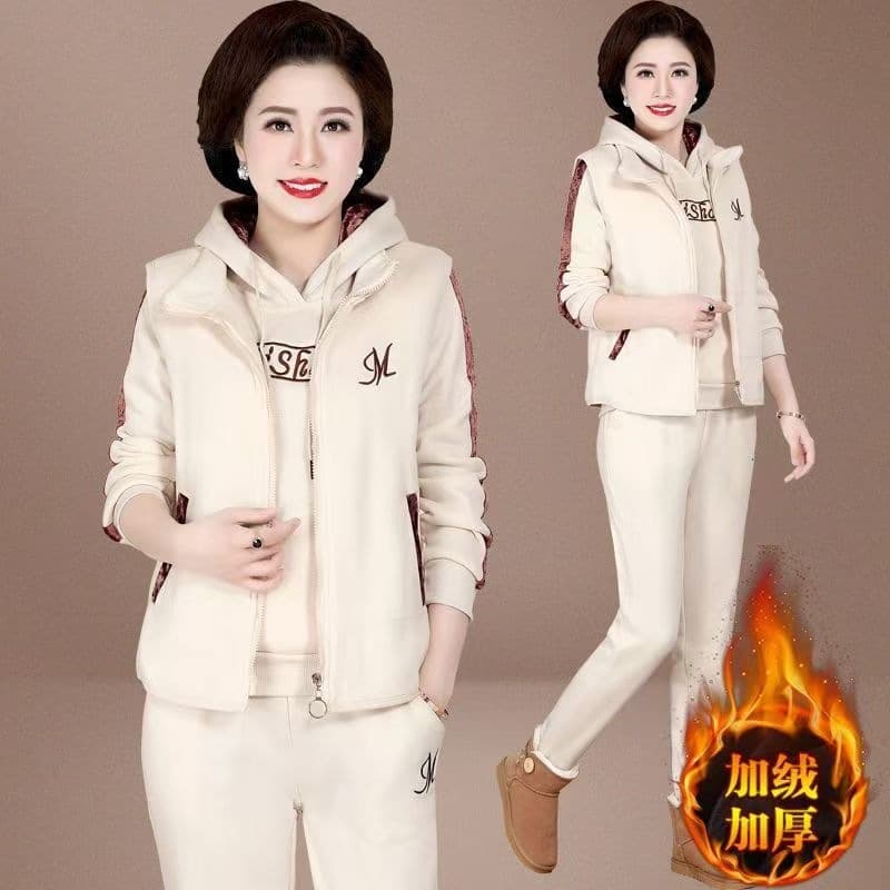 Fashion Classic Style: Fleece-Lined Thick Sports Suit for Women Fall/Winter 2026 New Fashion Casual Hoodie 3-Piece Set